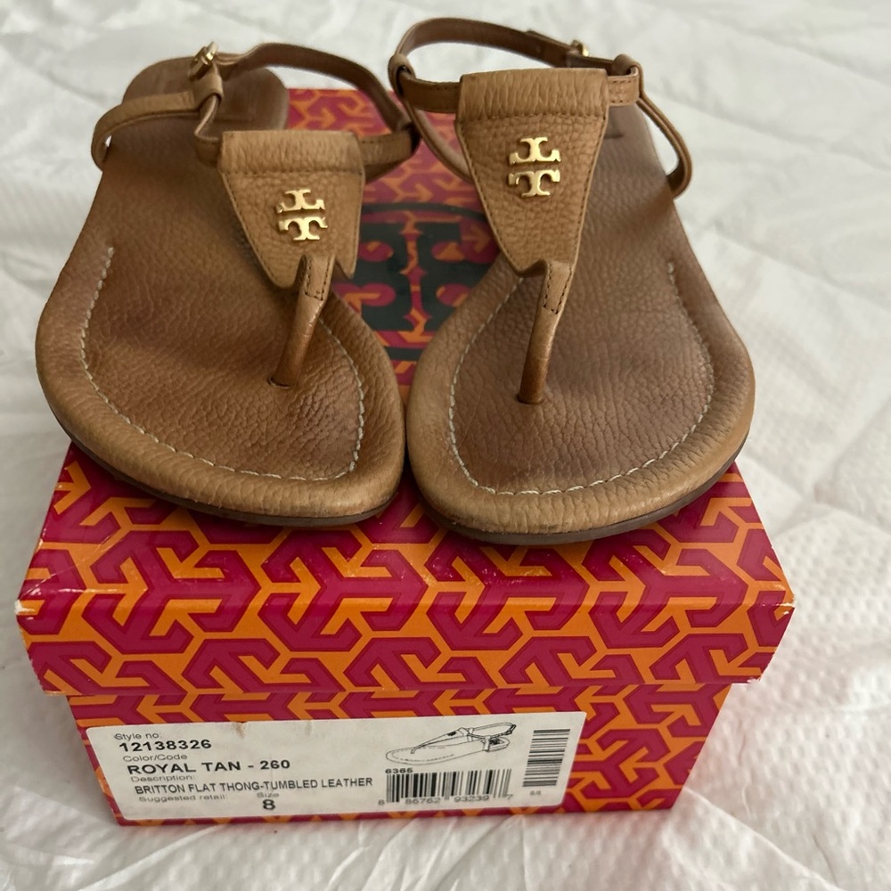 Tory Burch Tan Leather Thong Sandals